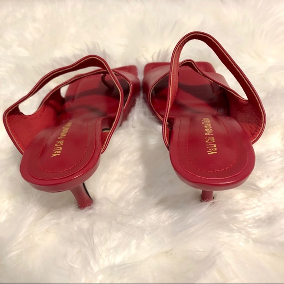 NWT cherry red leather square toe thong 3” kitty heel discontinued toe loop FIRM - Picture 10 of 15